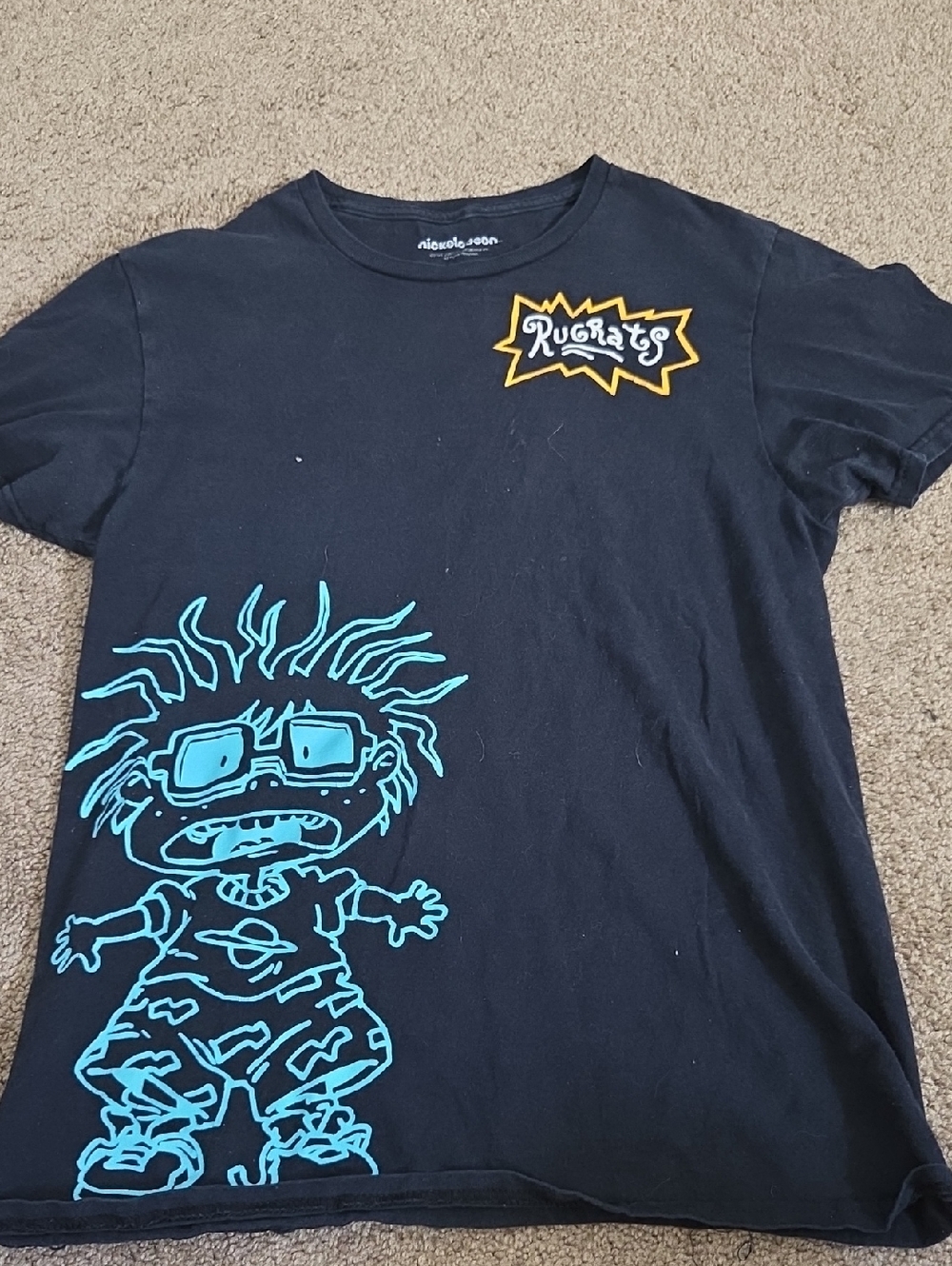Nickelodeon Black Tee with Teal Rugrats Graphic and Yellow Logo